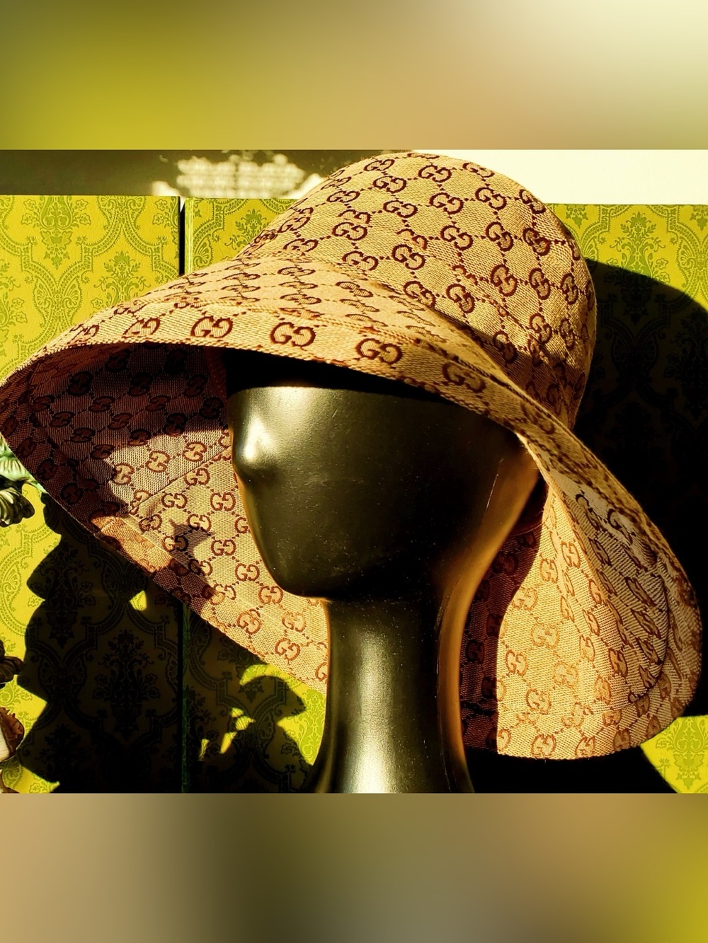 Beige Canvas in Large Wide Brim Monogram Bucket Hat Jacquard Sun Coverage Beach - Picture 11 of 16